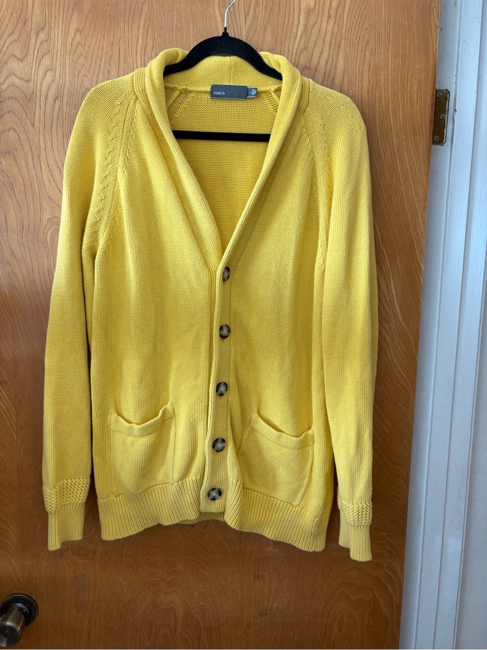 Vince Men's Bright Yellow Shawl Collar Button Cardigan L